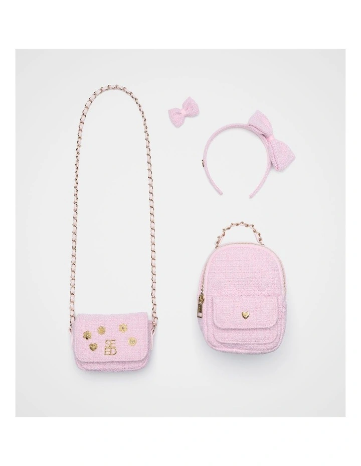 Tweed Bow Headband in Candy Pink image 3