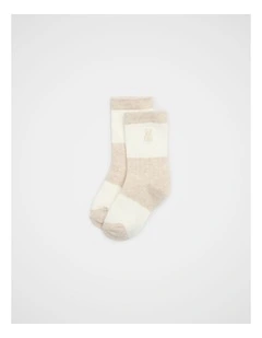 Bunny Embroidered Sock in Oat Marle