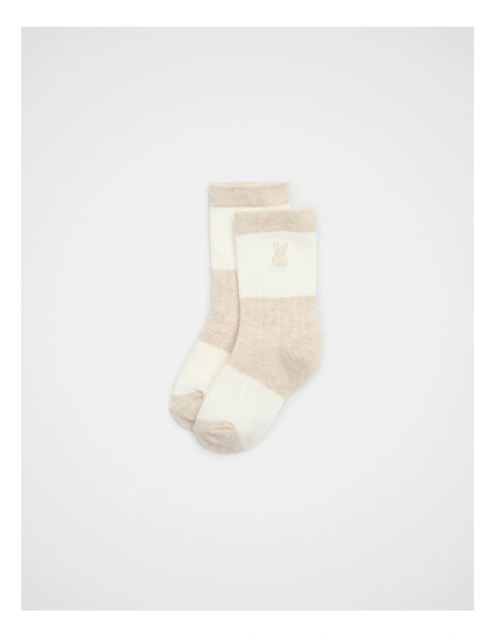 Bunny Embroidered Sock in Oat Marle image 1