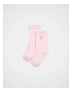 Bunny Embroidered Sock in Pink Lemonade
