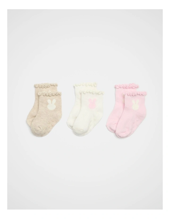 Bunny Embroidery Sock 3 Pack in Pink Multi image 1