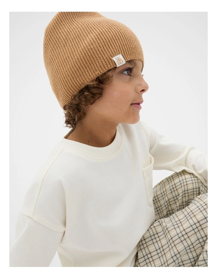 Basic Rib Beanie in Brown image 2