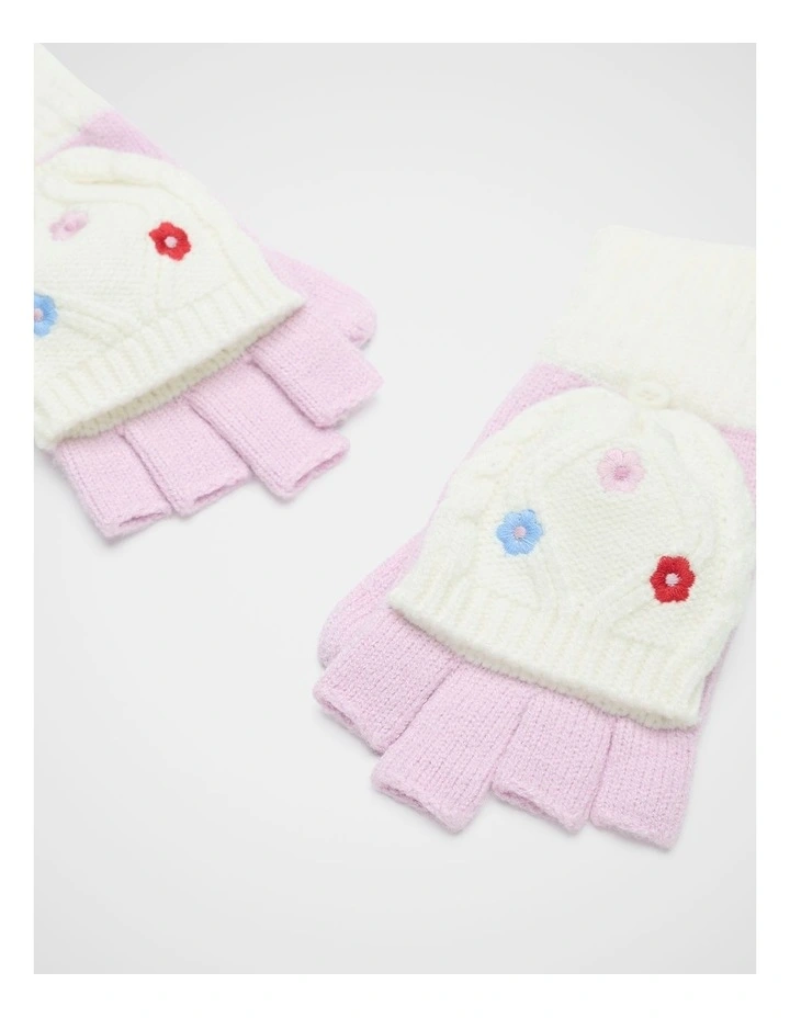 Embroidered Flower Mittens in Multi image 3