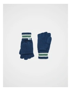 Stripe Mittens Gloves in French Navy