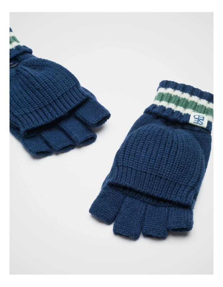 Stripe Mittens Gloves in French Navy image 3