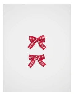 Folk Pattern Bow Duck Clips in Chilli Red