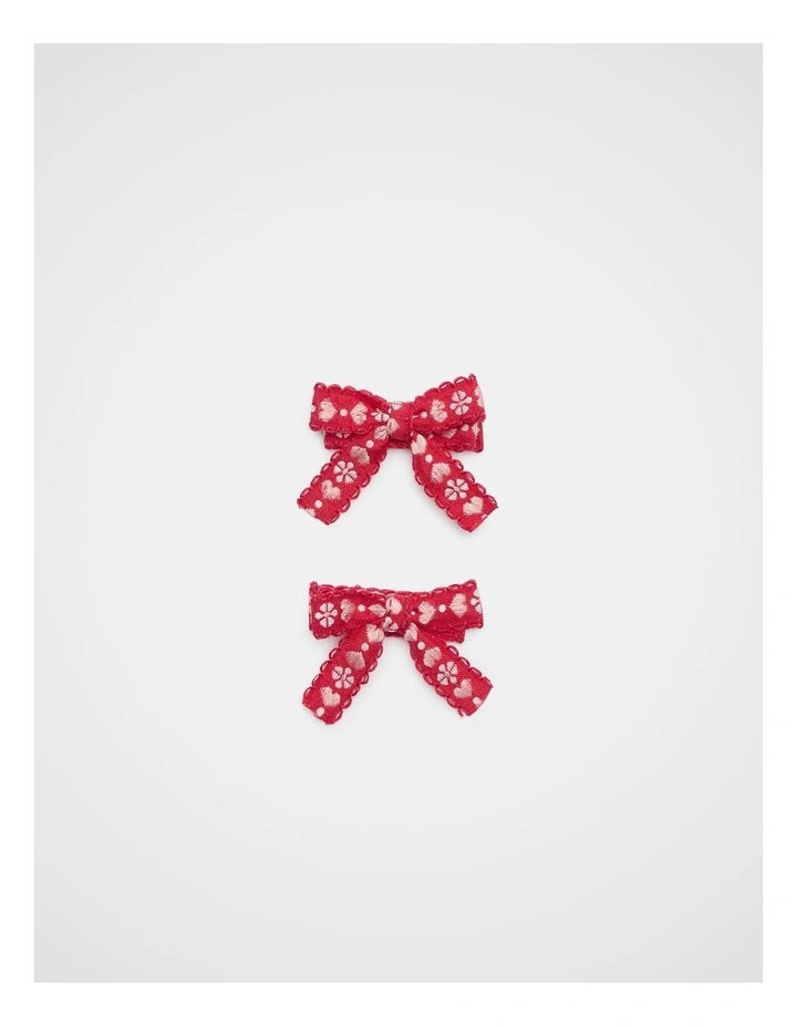 Folk Pattern Bow Duck Clips in Chilli Red image 1