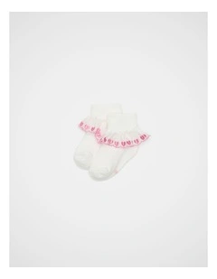 Baby Heart Frill Sock in Vanilla