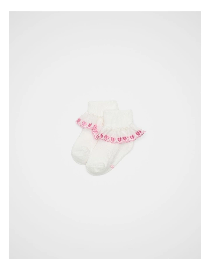 Baby Heart Frill Sock in Vanilla image 1