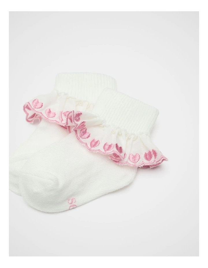 Baby Heart Frill Sock in Vanilla image 2