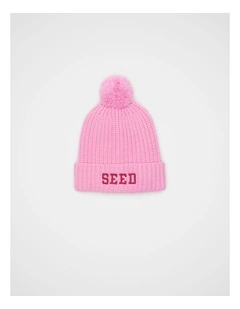 Embroidered Beanie in Candy Pink