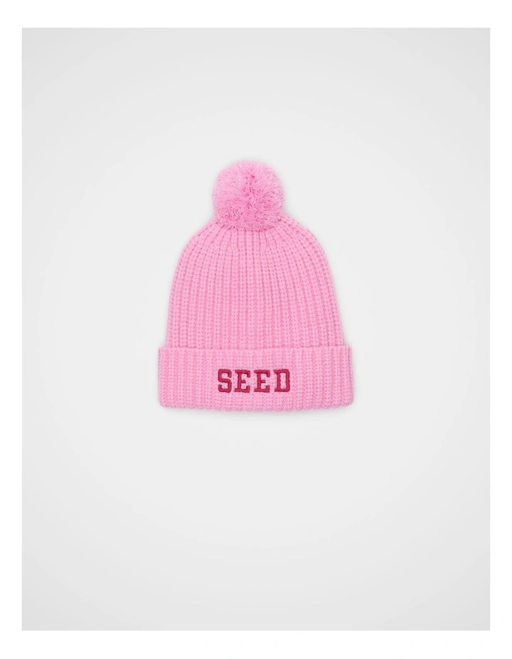 Embroidered Beanie in Candy Pink image 1