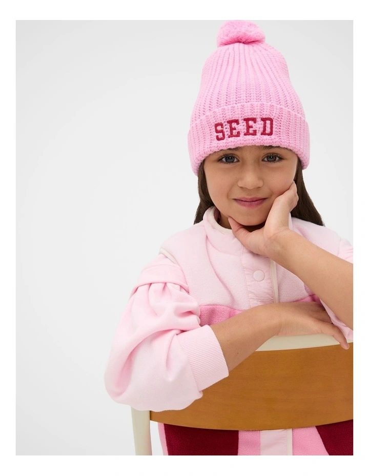 Embroidered Beanie in Candy Pink image 2