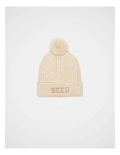 Embroidered Beanie in Beige