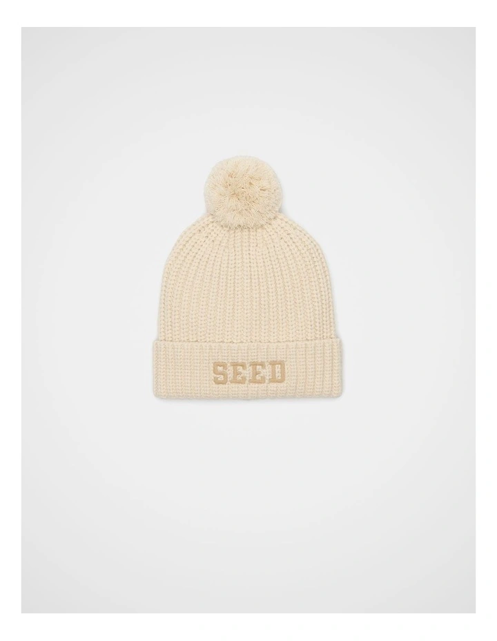 Embroidered Beanie in Beige image 1