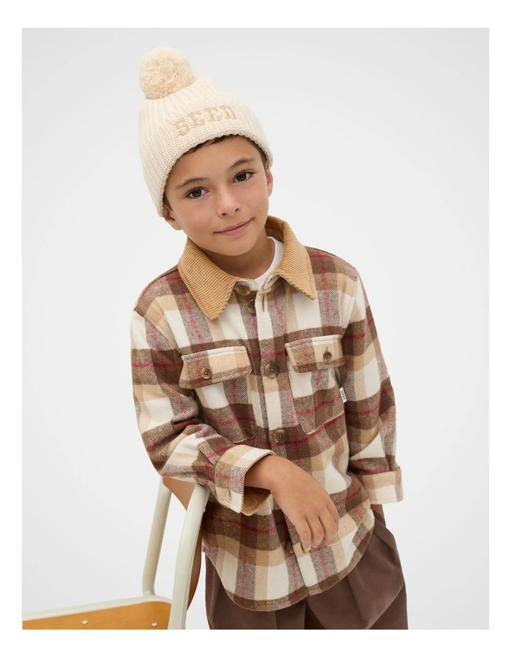 Embroidered Beanie in Beige image 2