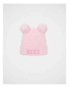 Mini Seed Embroidered Beanie in Pink Lemonade