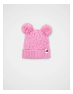 Mini Cable Knit Beanie in Candy Pink