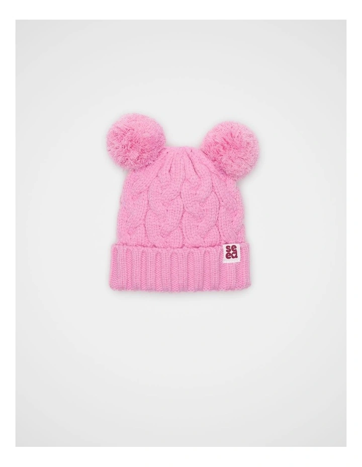 Mini Cable Knit Beanie in Candy Pink image 1