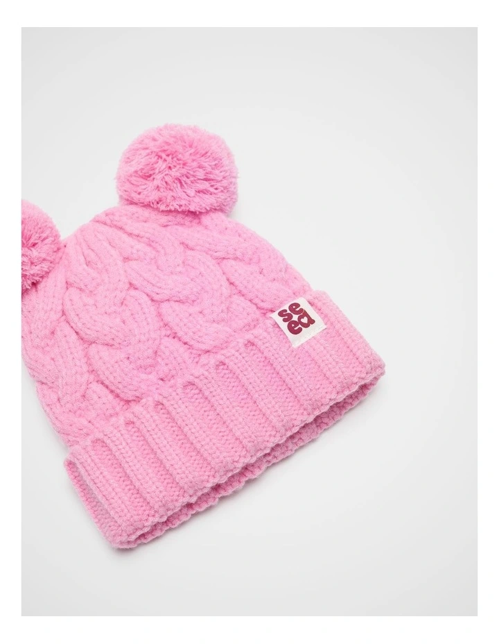 Mini Cable Knit Beanie in Candy Pink image 2