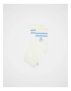 Quad Logo Stripe Socks in Cloud Blue