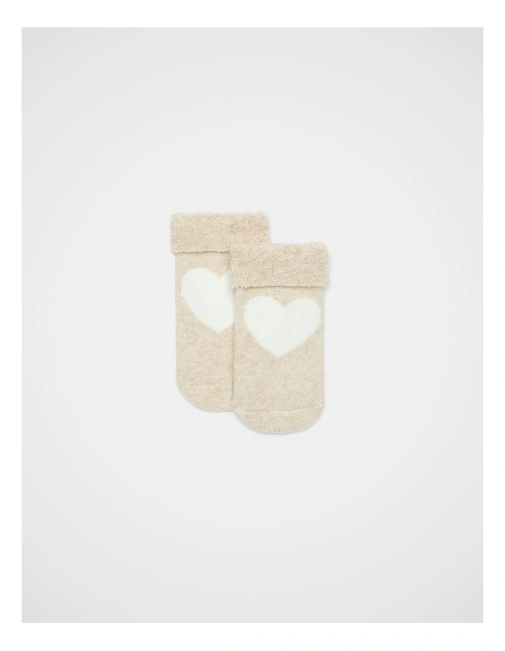 Terry Heart Sock in Oat Marle image 1