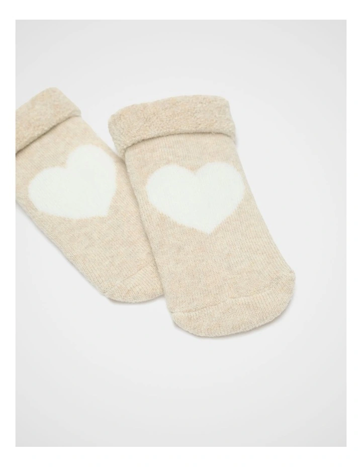 Terry Heart Sock in Oat Marle image 2