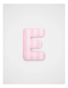 E Stripe Initial Cushion in Pink