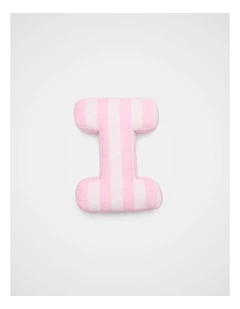 I Stripe Initial Cushion in Pink