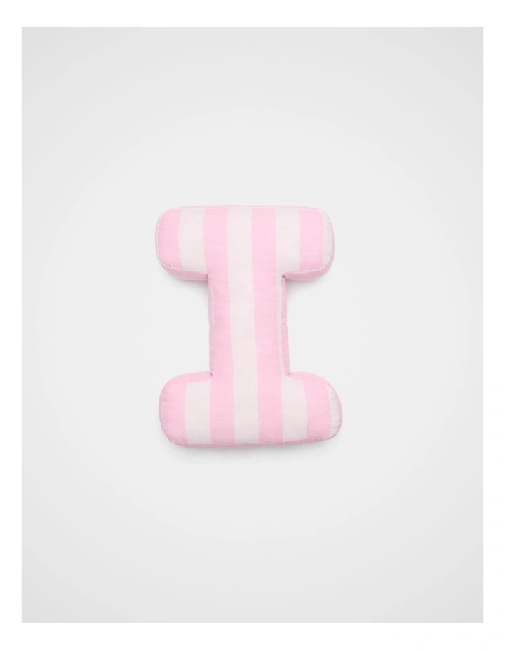 I Stripe Initial Cushion in Pink image 1