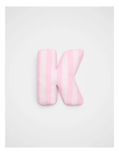 K Stripe Initial Cushion in Pink