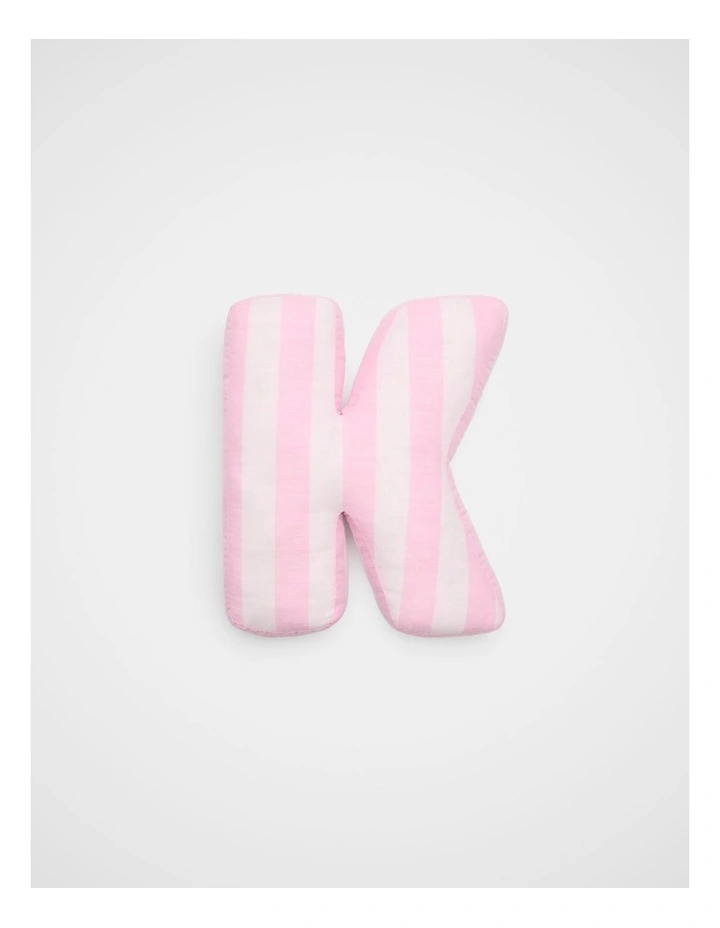 K Stripe Initial Cushion in Pink image 1