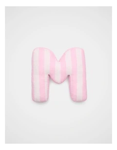 M Stripe Initial Cushion in Pink