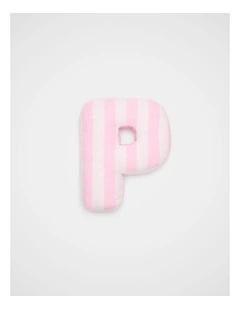 P Stripe Initial Cushion in Pink