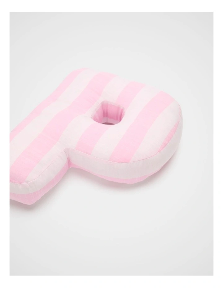 P Stripe Initial Cushion in Pink image 2