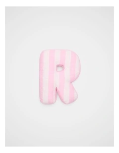 R Stripe Initial Cushion in Pink