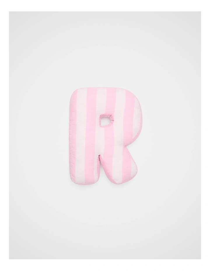 R Stripe Initial Cushion in Pink image 1