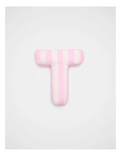 T Stripe Initial Cushion in Pink