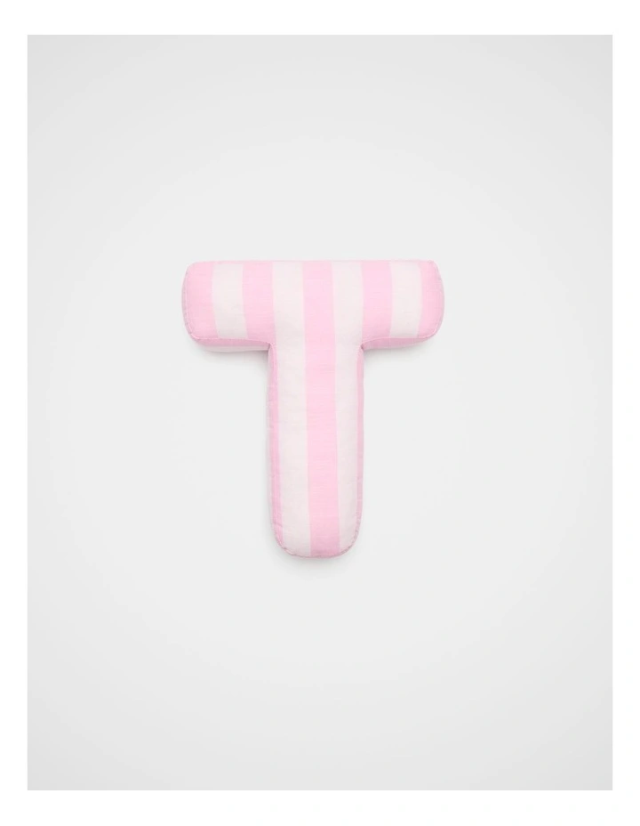 T Stripe Initial Cushion in Pink image 1
