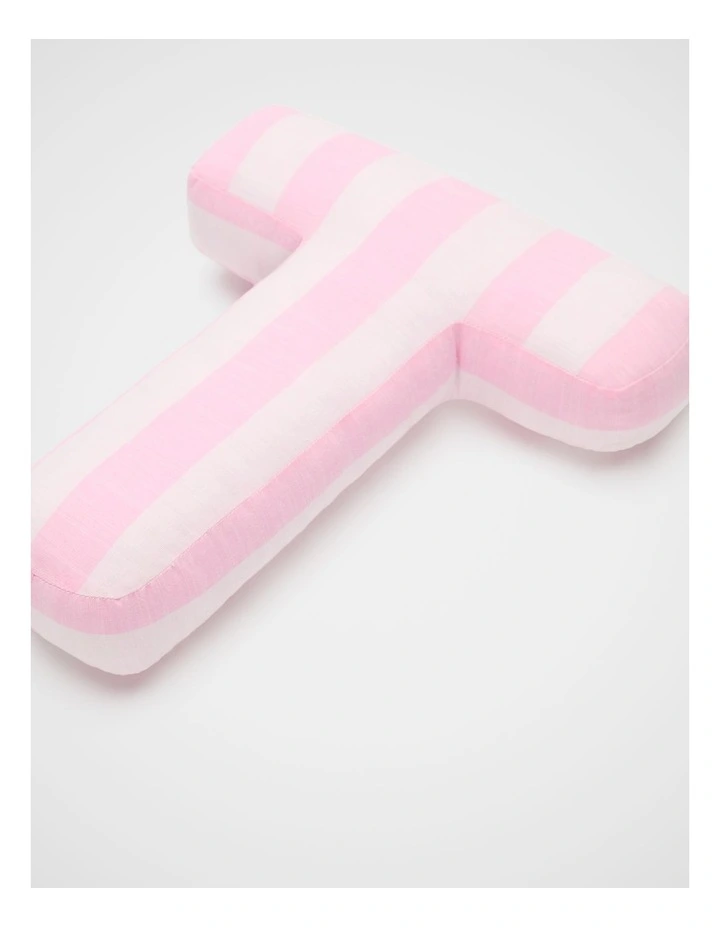 T Stripe Initial Cushion in Pink image 2