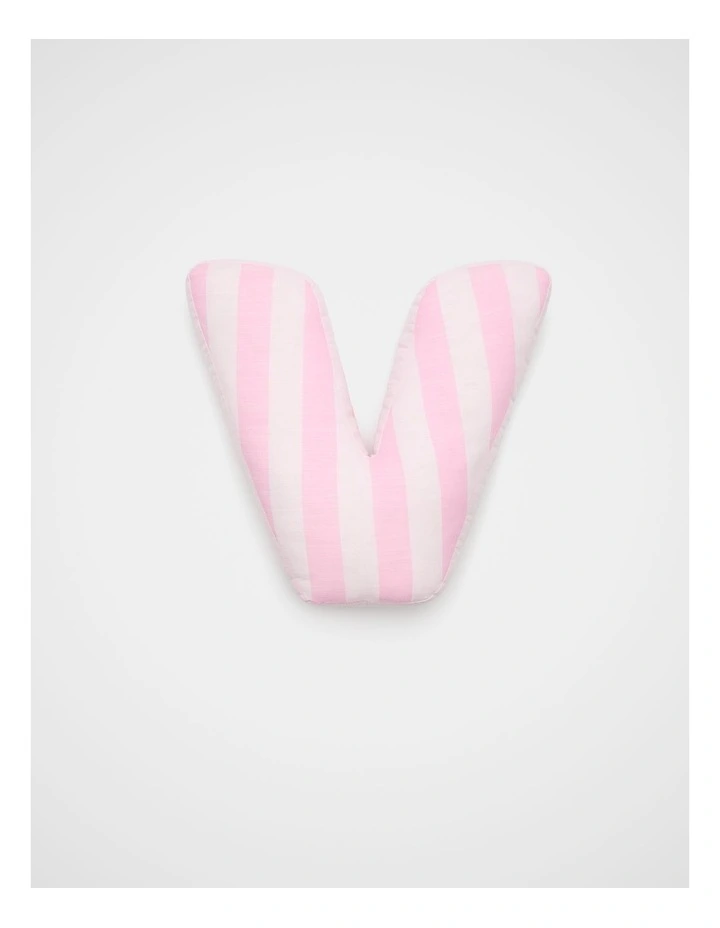 V Stripe Initial Cushion in Pink image 1