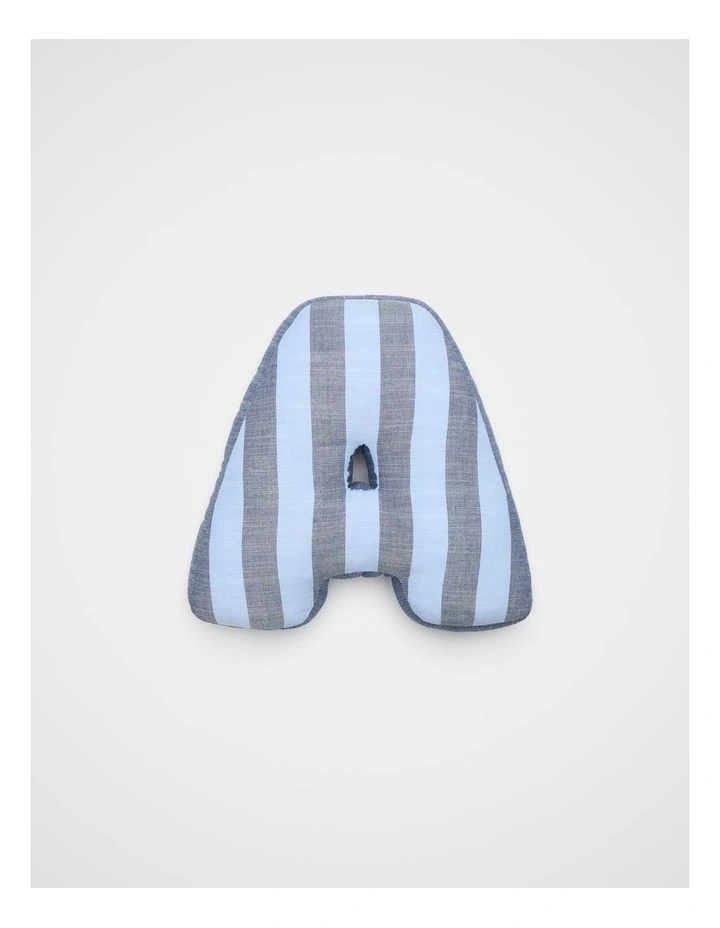 A Stripe Initial Cushion in Blue image 1