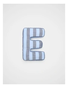 E Stripe Initial Cushion in Blue