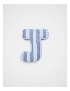 J Stripe Initial Cushion in Blue