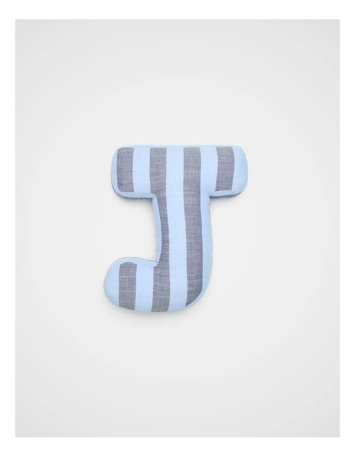 J Stripe Initial Cushion in Blue image 1