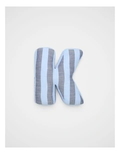 K Stripe Initial Cushion in Blue