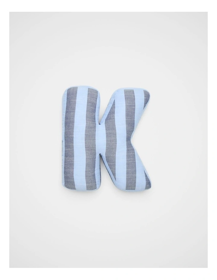 K Stripe Initial Cushion in Blue image 1