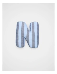 N Stripe Initial Cushion in Blue
