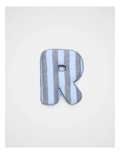 R Stripe Initial Cushion in Blue