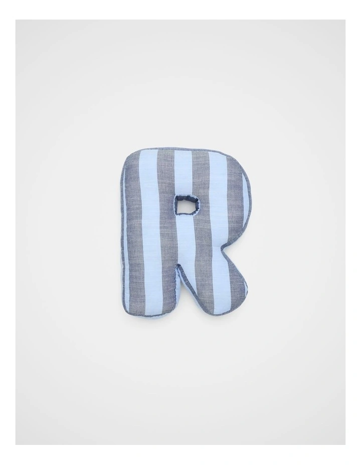 R Stripe Initial Cushion in Blue image 1